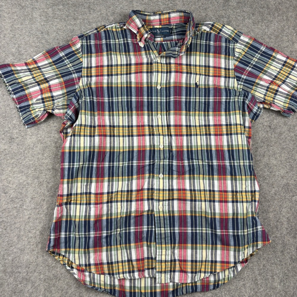Ralph Lauren Button Down Mens Large Multi-Color Plaid Short Sleeve Classic Fit - Picture 3 of 10